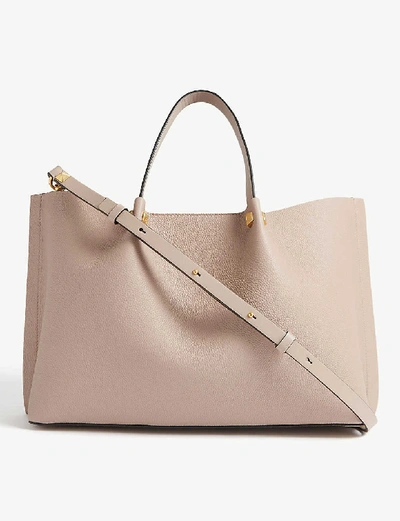 Shop Valentino Vlogo Top-handle Leather Tote In Poudre