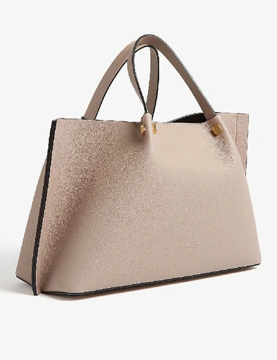 Shop Valentino Vlogo Top-handle Leather Tote In Poudre