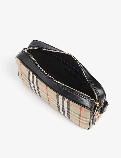 Shop Burberry Checked Leather Camera Bag In Archive Beige