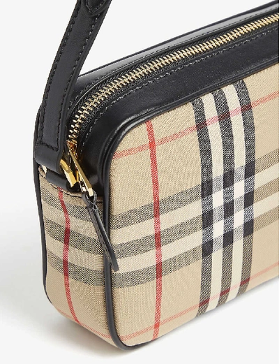 Shop Burberry Checked Leather Camera Bag In Archive Beige