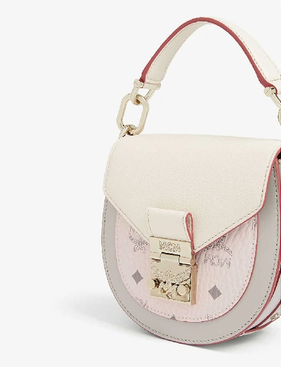 Shop Mcm Patricia Visetos Canvas And Leather Shoulder Bag In Pink Tint