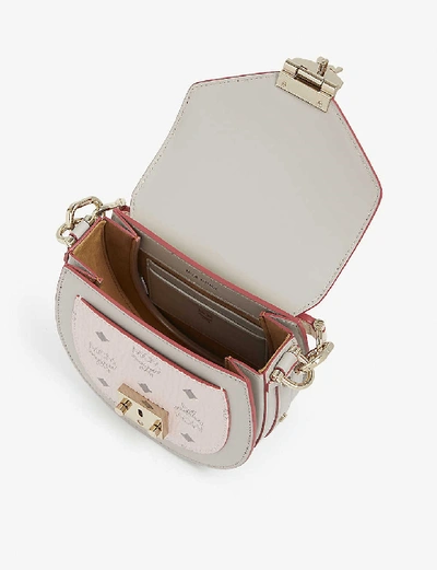 Shop Mcm Patricia Visetos Canvas And Leather Shoulder Bag In Pink Tint