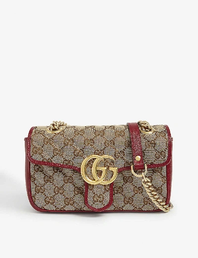 Shop Gucci Gg Marmont Small Shoulder Bag In Beige Ebony Cherry Red