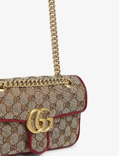 Shop Gucci Gg Marmont Small Shoulder Bag In Beige Ebony Cherry Red