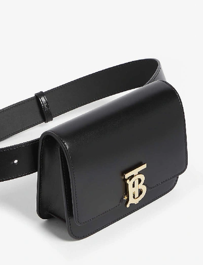 Shop Burberry Tb Logo Leather Belt Bag In Black