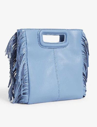 Shop Maje M Leather Shoulder Bag In Blue