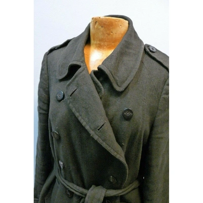 Pre-owned Allsaints Linen Trench Coat In Green