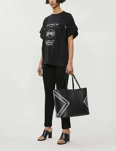 Shop Givenchy Wing Leather Tote Bag In Black/white