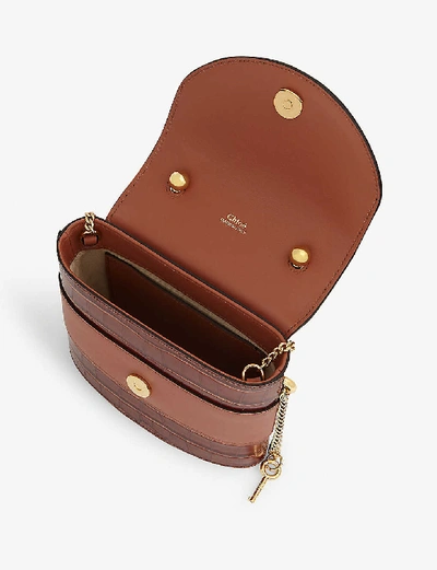 Shop Chloé Small Aby Lock Croc-embossed Leather Bag In Chestnut Brown