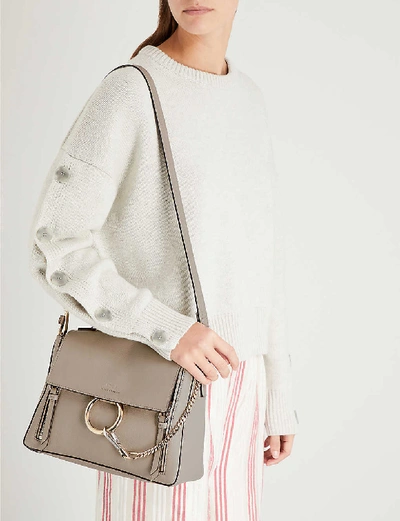 Shop Chloé Faye Day Small Grained Leather Shoulder Bag In Motty Grey