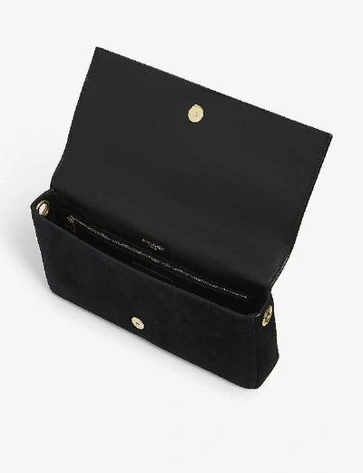 Shop Saint Laurent Kate Monogram Suede Baguette Bag In Black Bronze