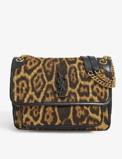Shop Saint Laurent Niki Medium Canvas Shoulder Bag In Leopard