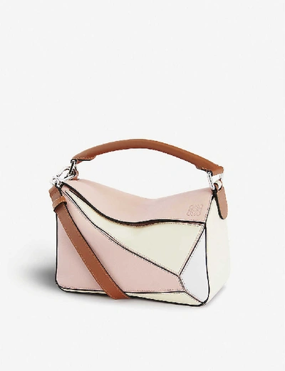 Shop Loewe X Paula's Puzzle Small Leather Shoulder Bag In Peach Pink/milk