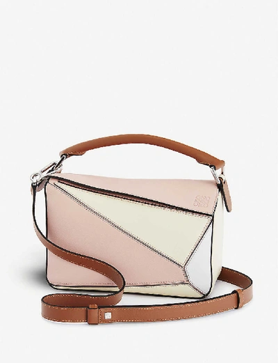 Shop Loewe X Paula's Puzzle Small Leather Shoulder Bag In Peach Pink/milk