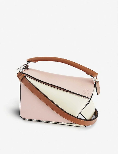 Shop Loewe X Paula's Puzzle Small Leather Shoulder Bag In Peach Pink/milk