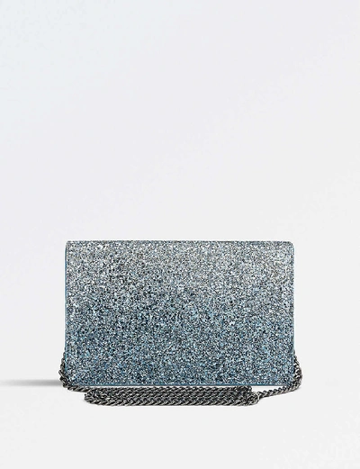 Shop Jimmy Choo Florence Fireball Glitter Dégradé Clutch In Silver/dusk Blue