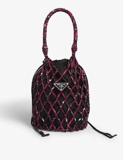 Shop Prada Drawstring Nylon Bucket Bag In Pink