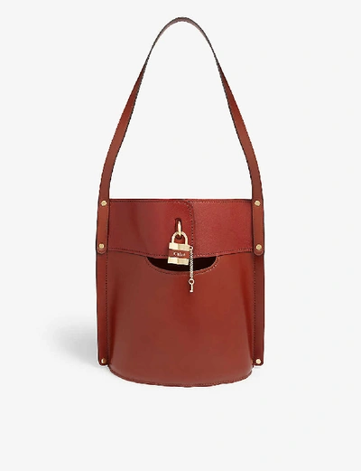 Shop Chloé Aby Leather Medium Bucket Bag In Sepia Brown