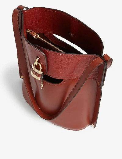 Shop Chloé Aby Leather Medium Bucket Bag In Sepia Brown