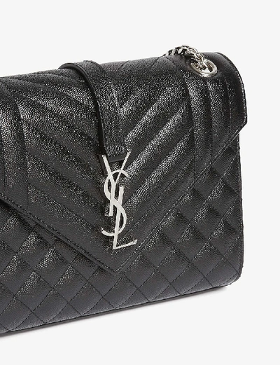 Shop Saint Laurent Black Silver Quilted Monogram Leather Shoulder Bag