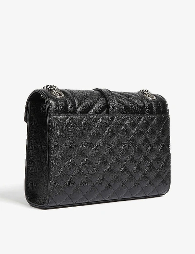 Shop Saint Laurent Black Silver Quilted Monogram Leather Shoulder Bag