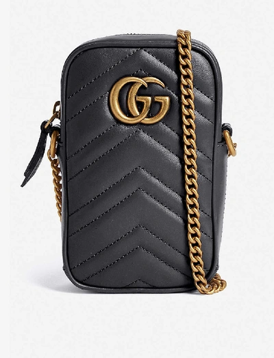 Shop Gucci Gg Marmont Mini Leather Shoulder Bag In Black