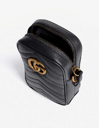 Shop Gucci Gg Marmont Mini Leather Shoulder Bag In Black