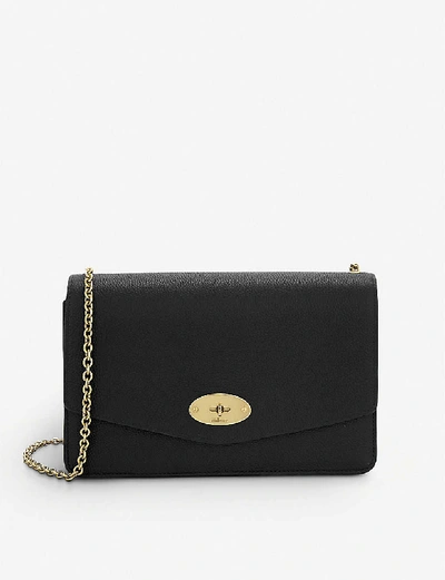 Shop Mulberry Women's Black Darley Small Grained-leather Clutch Bag