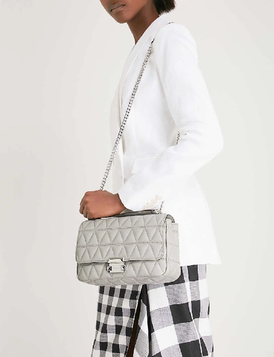 Shop Michael Michael Kors Sloan Large Quilted Shoulder Bag In Pearl Grey