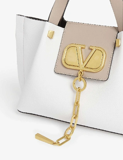 Shop Valentino Vlogo Mini Leather Shopper In Bianco Ottico / Poudre