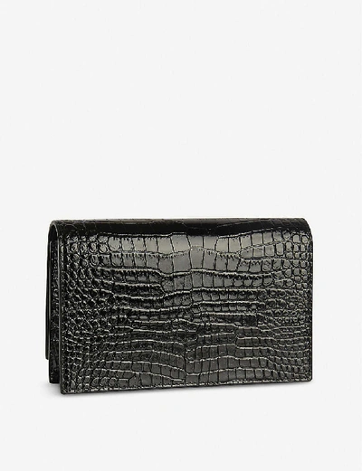 Shop Saint Laurent Kate Tassel-embellished Croc-embossed Leather Wallet-on-chain In Black/gold