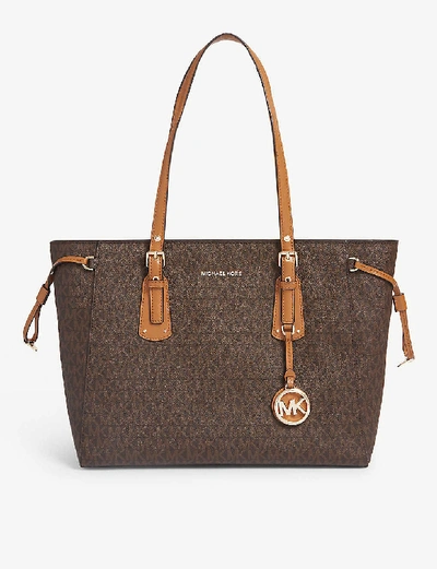 Shop Michael Michael Kors Womens Brown Voyager Coated Canvas Tote