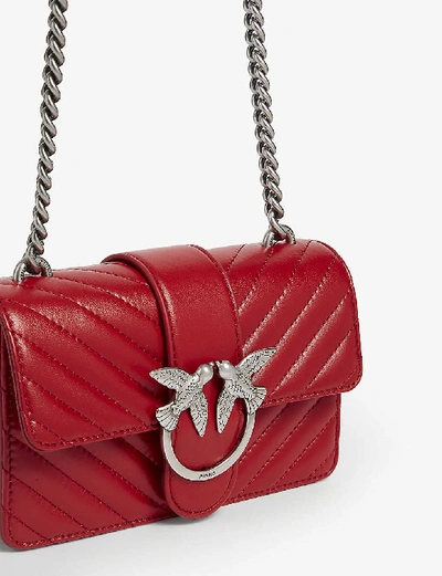 Shop Pinko Mini Love Leather Shoulder Bag In Rosso Tango