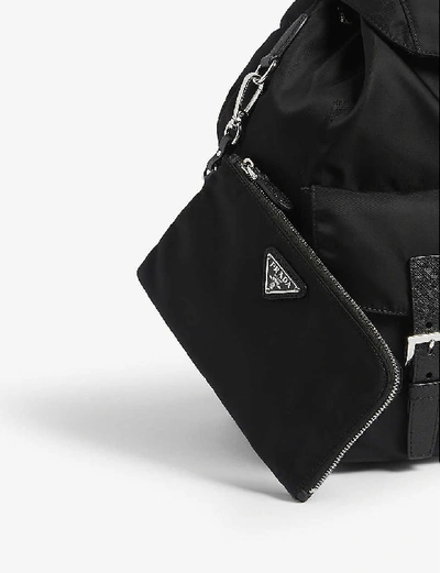 Shop Prada Triangle Logo Nylon Backpack In Black