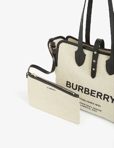 Shop Burberry Black Logo-print Medium Cotton-canvas Tote Bag