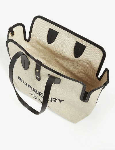 Shop Burberry Black Logo-print Medium Cotton-canvas Tote Bag