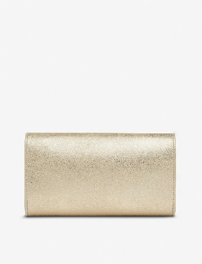 Shop Lk Bennett Lucy Tri-fold Metallic-suede Clutch In Gol-soft Gold