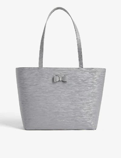 Shop Ted Baker Bow Detail Leather Tote In Mid-grey