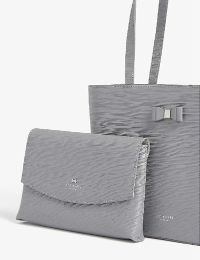 Shop Ted Baker Bow Detail Leather Tote In Mid-grey