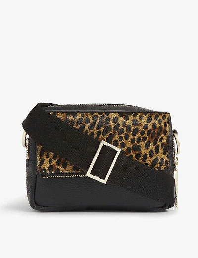 Whistles Womens Black Bibi Leopard-printed Crossbody Bag In Black
