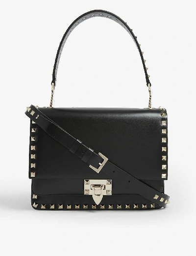 Shop Valentino Rockstud Leather Shoulder Bag In Black