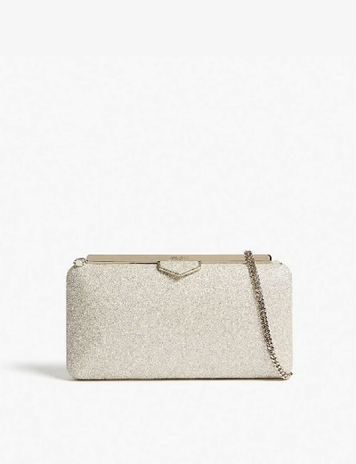 Jimmy Choo Womens Platinum Ice Ellipse Dusty Glitter Clutch In Platinum Ice