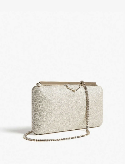 Jimmy Choo Womens Platinum Ice Ellipse Dusty Glitter Clutch In Platinum Ice