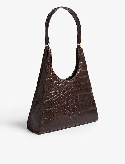 Shop Staud Rey Small Croc-embossed Leather Bag In Brown