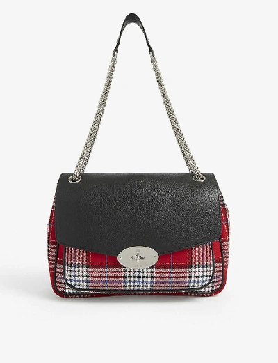 Shop Mulberry Darley Small Leather And Tartan Shoulder Bag In Scarlet