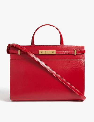 Shop Saint Laurent Manhattan Leather Tote In Red Gold