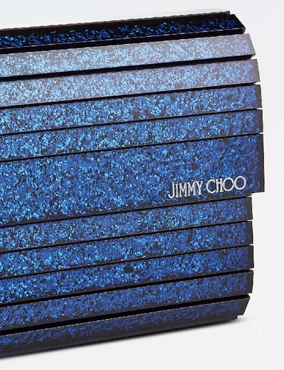 Shop Jimmy Choo Sweetie Glitter Acrylic Clutch In Silver/navy