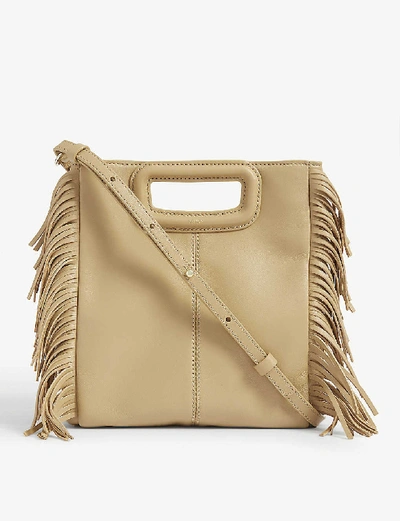 Shop Maje M Leather Shoulder Bag In Beige