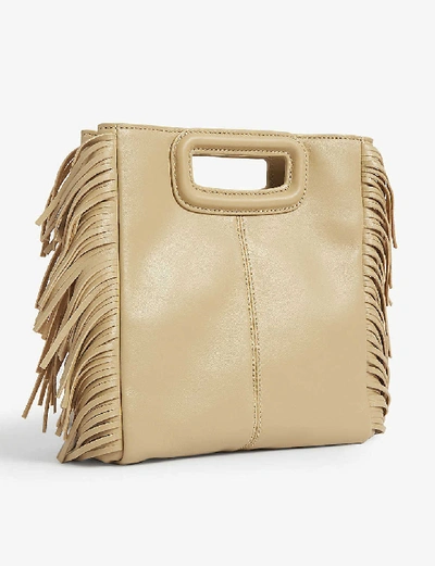 Shop Maje M Leather Shoulder Bag In Beige