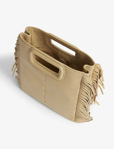 Shop Maje M Leather Shoulder Bag In Beige